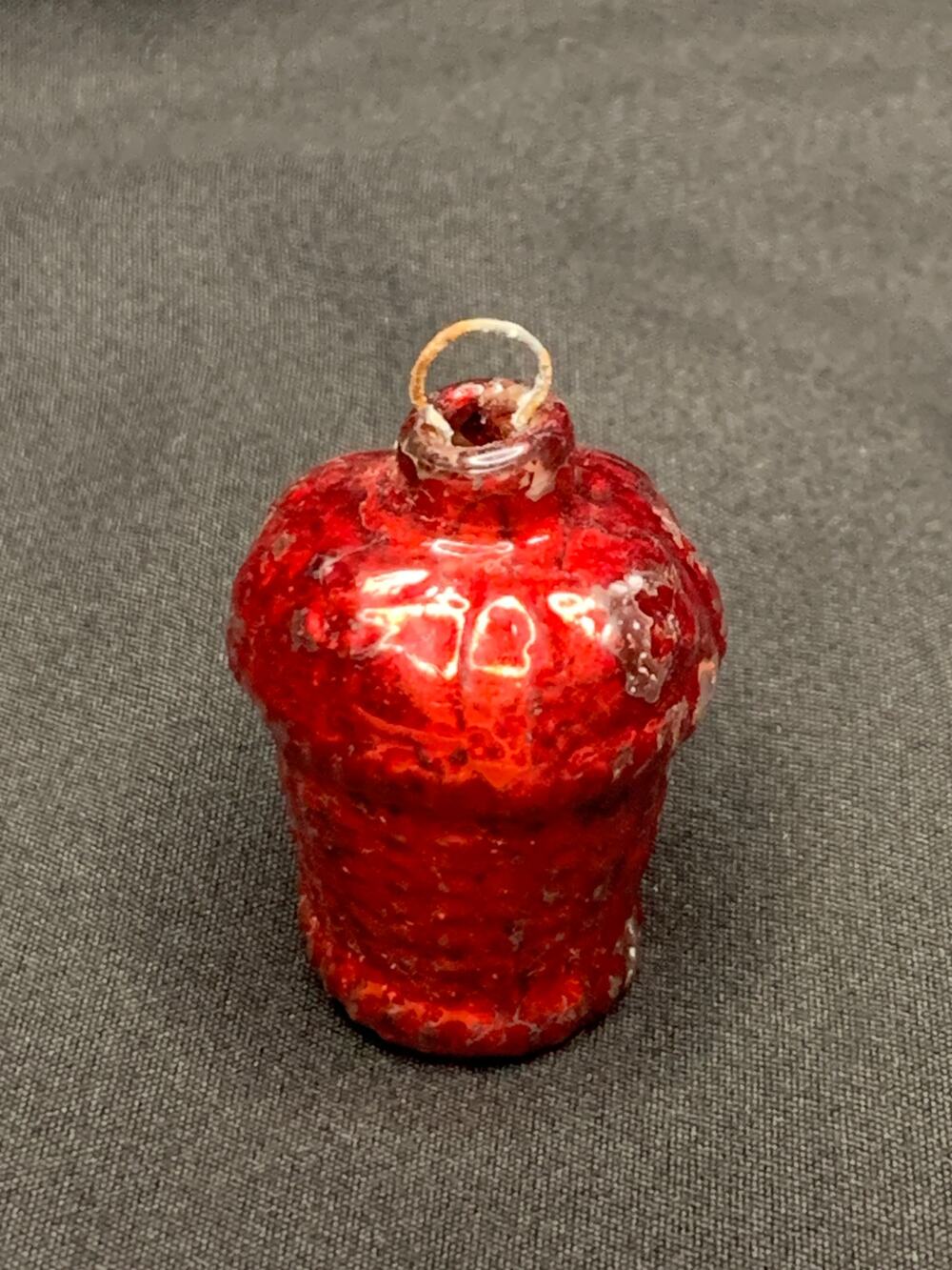 1930s Vintage Red Glass Basket Christmas Ornament Mini Feather Tree Figural